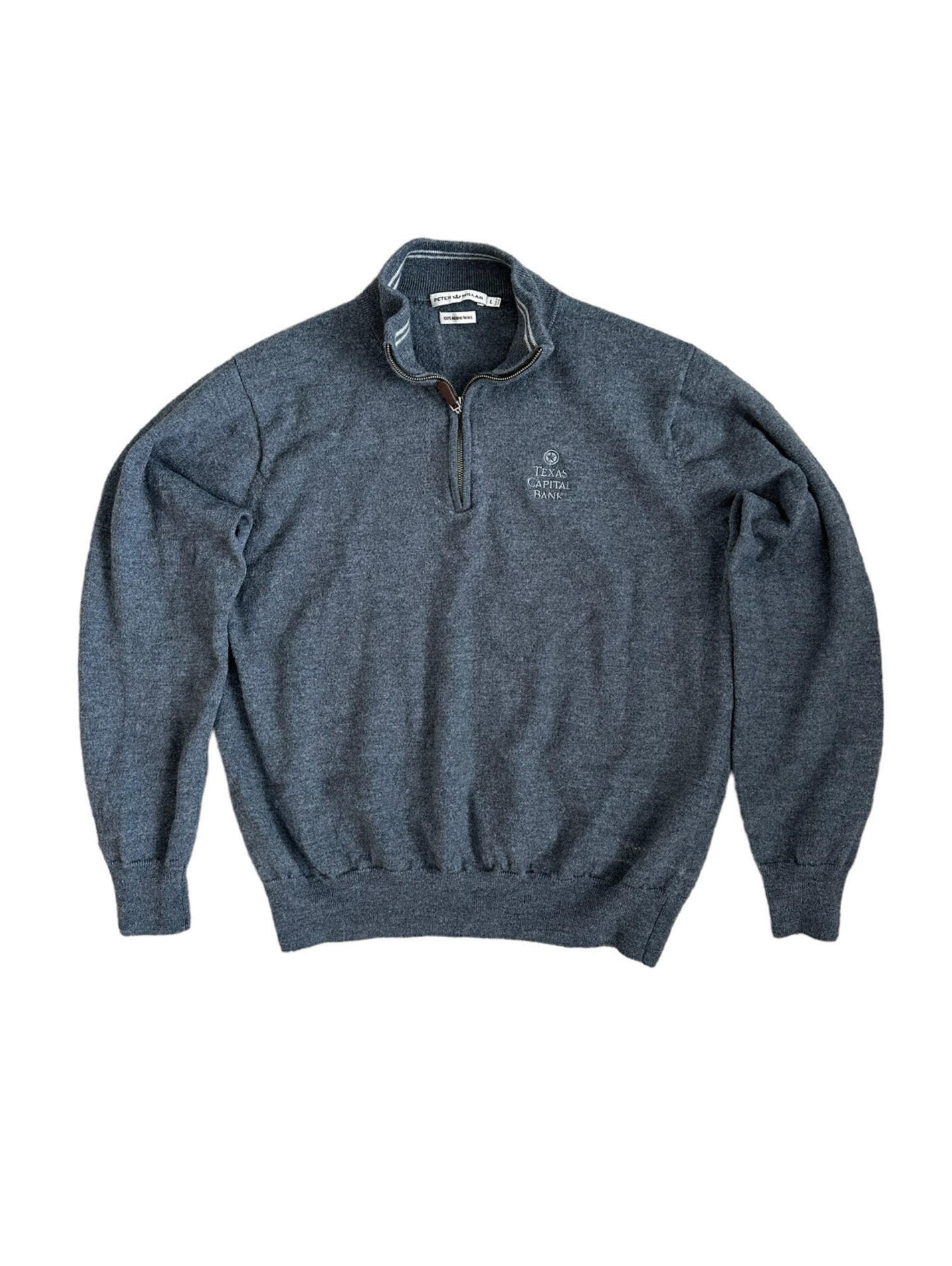 Peter Millar Sweater Gray Quarter Zip 100% Merino Wool Fine Golf Mens Size Large